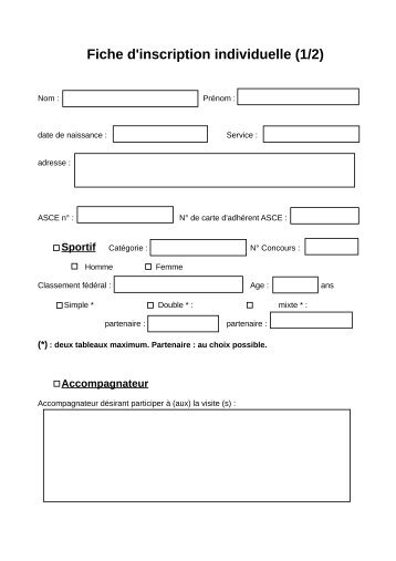 Fiche d'inscription individuelle (1/2)