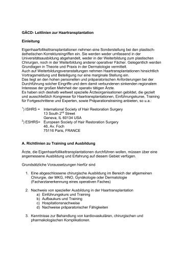 Leitlinien Haartransplantation - GÄCD