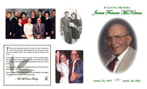 James Francis McKenna - Fratzke & Jensen Funeral Home