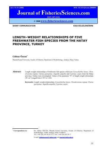 LENGTH?WEIGHT RELATIONSHIPS OF FIVE FRESHWATER FISH ...