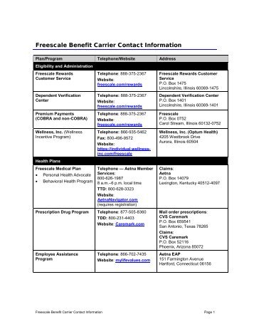 Contact List of Benefit Resources - Freescale