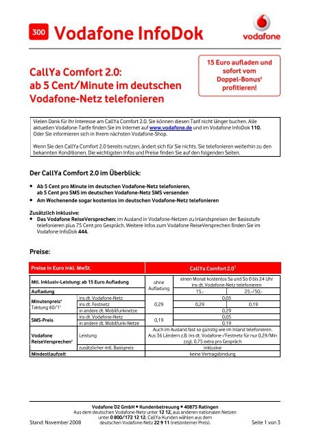 Infodok 300: Vodafone Callya Comfort 2.0