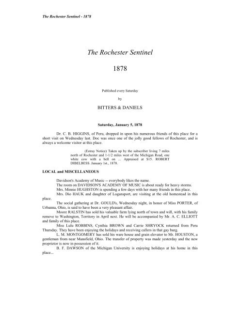 The Rochester Sentinel 1878 - Fulton County Public Library