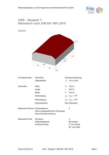 LWS – Beispiel 1: Walmdach nach DIN EN 1991:2010 - Frilo