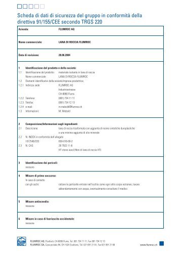 Scheda di dati di sicurezza del gruppo in conformità della ... - Flumroc