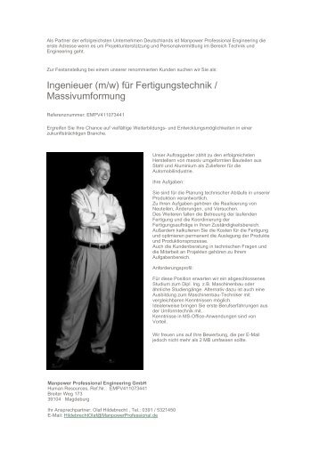 Ingenieuer (m/w) für Fertigungstechnik / Massivumformung