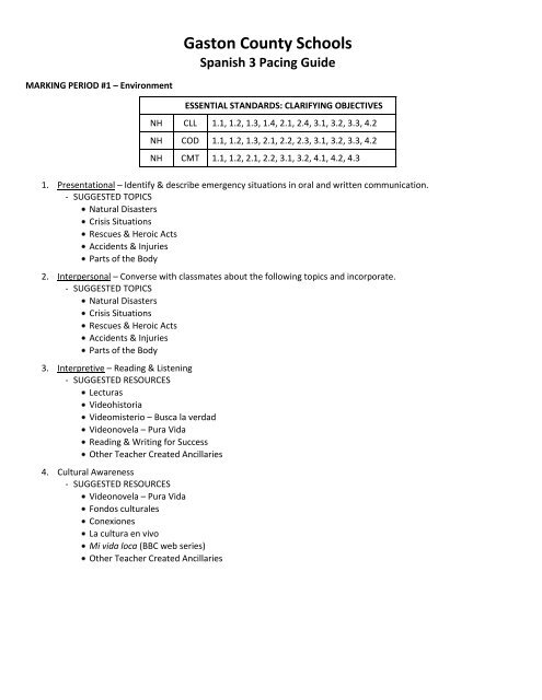 Spanish 3 - Pacing Guide - Gaston County Schools