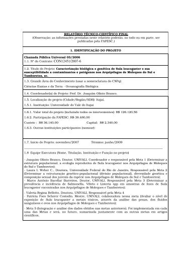 RELATÓRIO TÉCNICO-CIENTÍFICO FINAL (Observação ... - fapesc