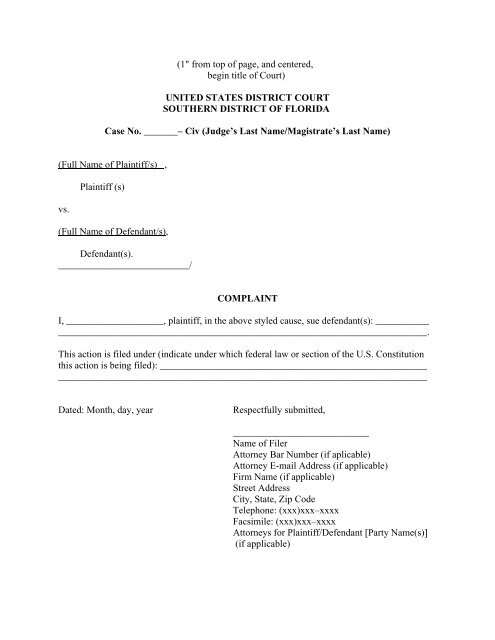 Complaint United States District Court Complaint United States District Court
