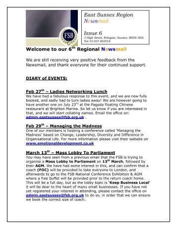 East Sussex Region Newsmail Issue 6 - Federation of Small ...