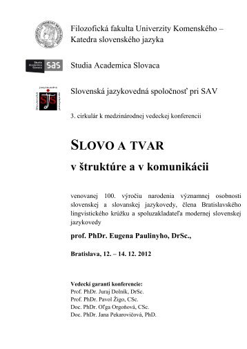 SLOVO A TVAR - Filozofická fakulta UK - Univerzita Komenského