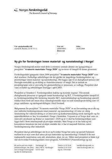 Brevet i sin helhet (PDF) - Norges forskningsråd