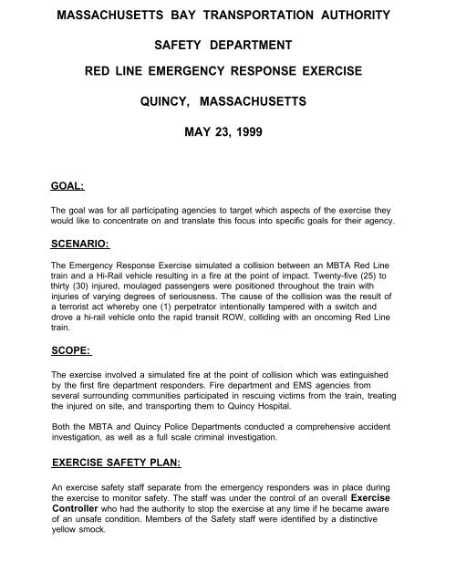 MBTA Safety Department Emergency Response Exercise Quincy ...