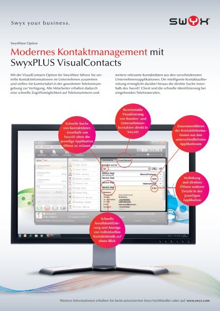 Modernes Kontaktmanagement mit SwyxPLUS VisualContacts