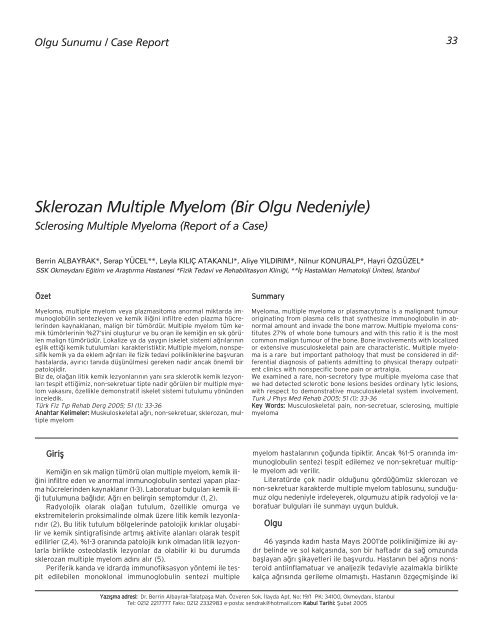 Sklerozan Multiple Myelom (Bir Olgu Nedeniyle) - FTR Dergisi