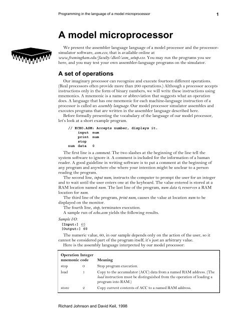 Programming in the language of a model microprocessor