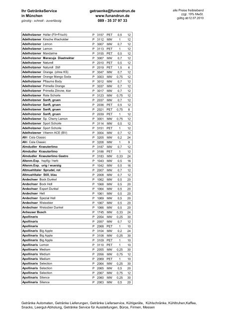Ihr GetränkeService in München getraenke@funandrun.de www ...