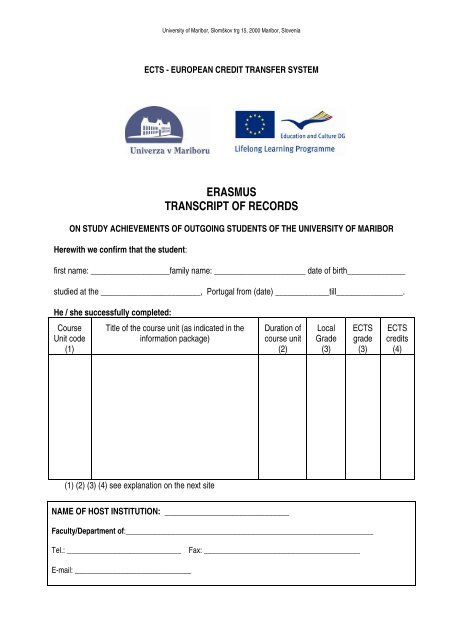 ERASMUS TRANSCRIPT OF RECORDS