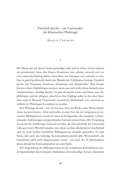 ein Universalist der Klassischen Philologie - Frommann-Holzboog