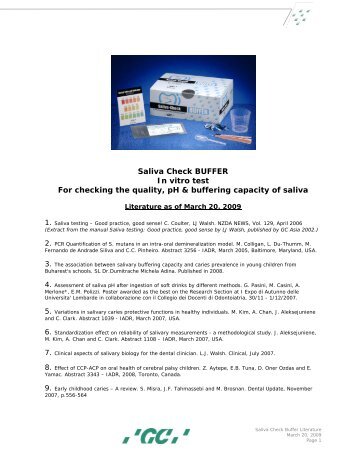 Saliva-Check BUFFER Kit Clinical References - GC America