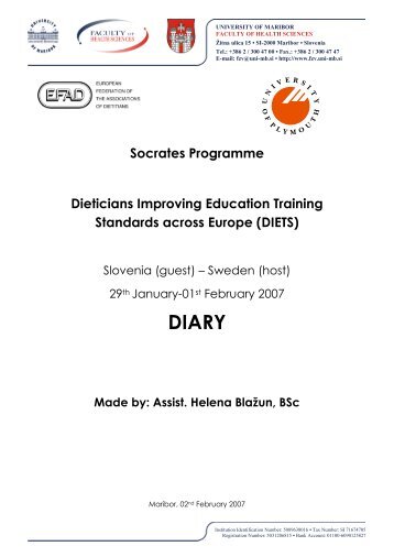 Socrates Programme Dieticians Improving Education Training ...
