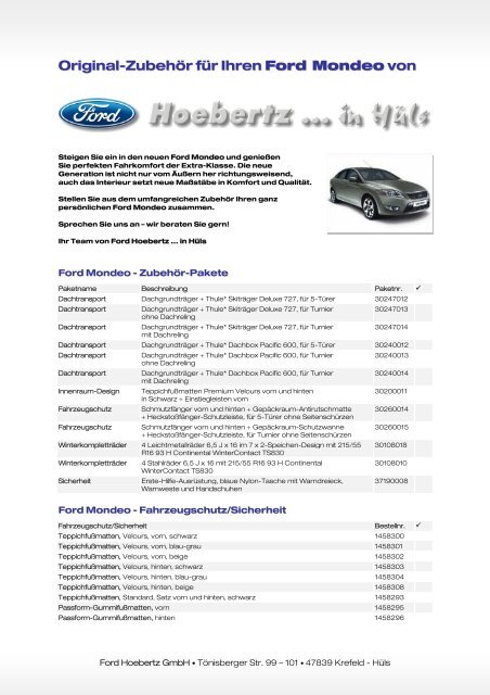 Original-Zubehör für Ihren Ford Mondeo von - Ford Hoebertz ... in Hüls