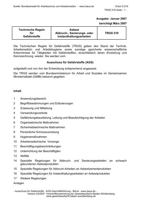 TRGS 519 - Gewerbeaufsicht - Baden-Württemberg