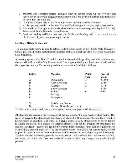 Florida State University Schools 2006-2007 Student Progression ...