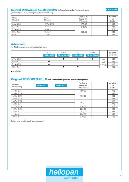 PREISLISTE