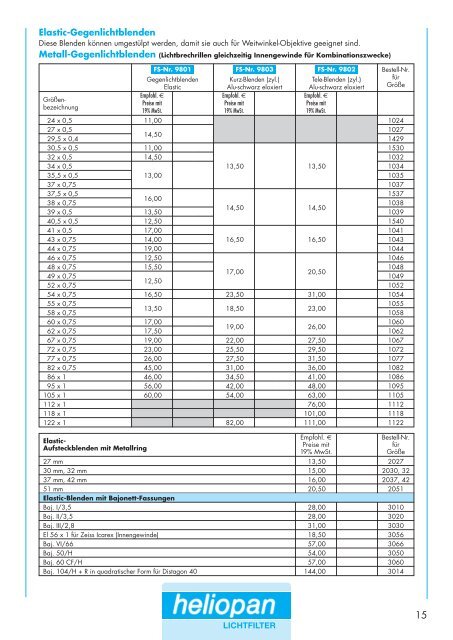 PREISLISTE