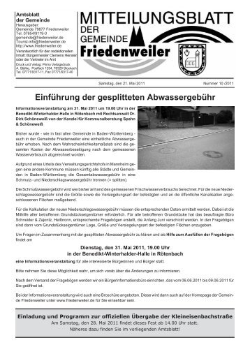 Einführung der gesplitteten Abwassergebühr - Friedenweiler