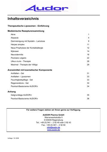 Therapeutische Liposomen - AUDOR Pharma Gmbh Regensburg