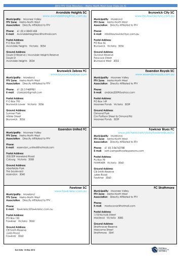 Avondale Heights SC Brunswick City SC Brunswick Zebras FC ...