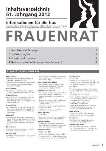 Jahresinhaltsverzeichnis 2012 - Deutscher Frauenrat