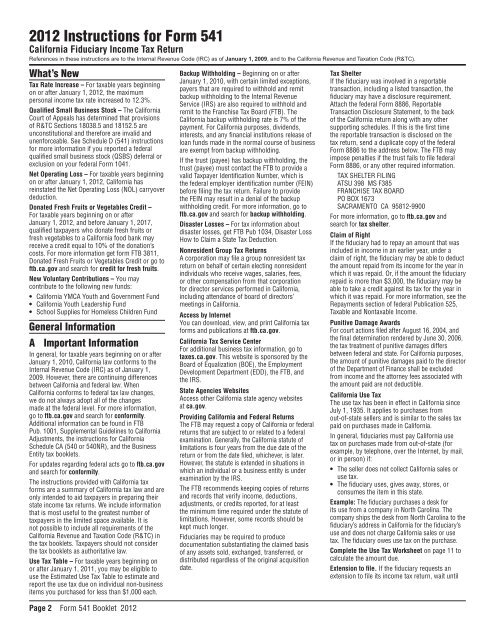 2012 Instructions for Form 541 - California Franchise Tax Board