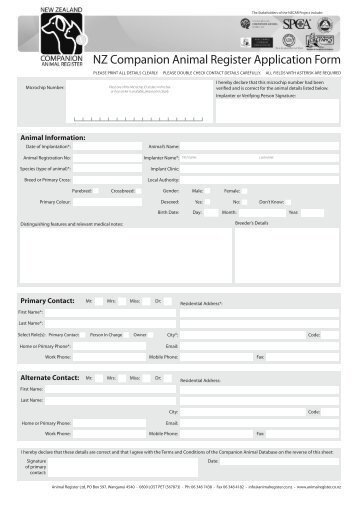 NZ Companion Animal Register Application Form - Forrest Hill ...