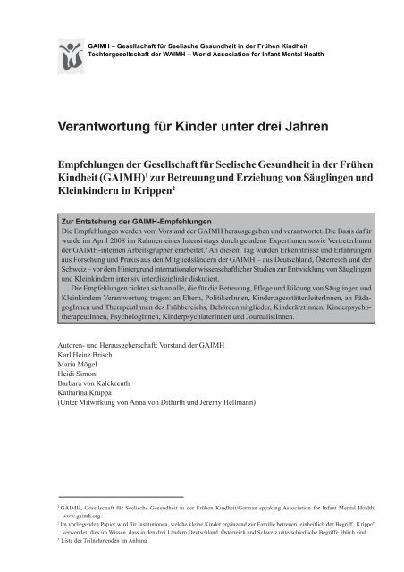 Verantwortung für Kinder unter drei Jahren - Amt für Soziales