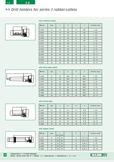 Drill holders for series J rubber-collets - Nann – Shop