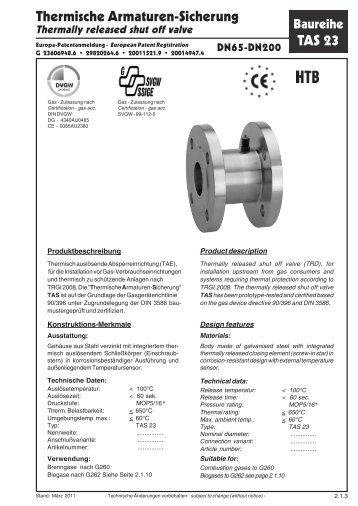 Datenblatt Thermische Armaturen-Sicherung_TAS 23 - G. Bee GmbH