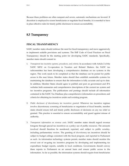 Effectiveness and Economic Impact of Tax Incentives in the SADC ...