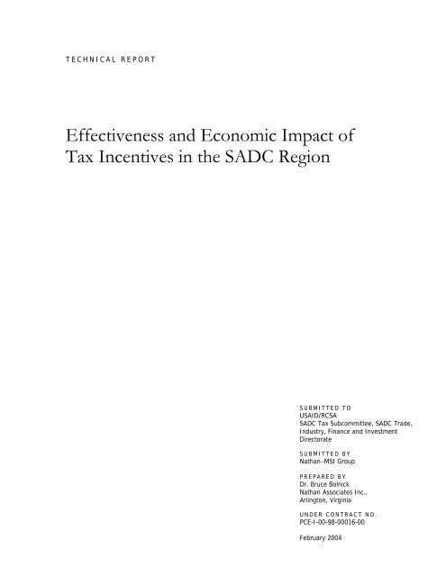 Effectiveness and Economic Impact of Tax Incentives in the SADC ...