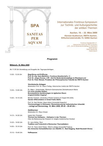 Programm des Symposiums - FRONTINUS-Gesellschaft