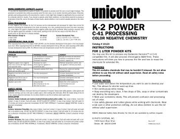 Unicolor Powder C-41 Film Negative Processing Kit Instructions