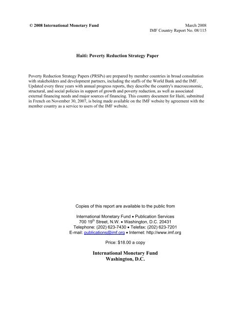 Haiti: Poverty Reduction Strategy Paper; IMF Country Report 08/115 ...
