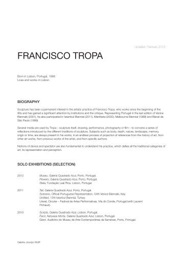 FRANCISCO TROPA - Galerie Jocelyn Wolff