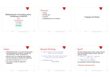 Mathematische Anwendersysteme Einführung in MuPAD Übersicht ...