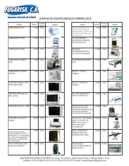 OFERTAS DE EQUIPOS MEDICOS FEBRERO 2012