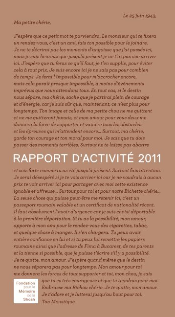 raPPorT d'acTiviTé 2011 - Fondation pour la Mémoire de la Shoah