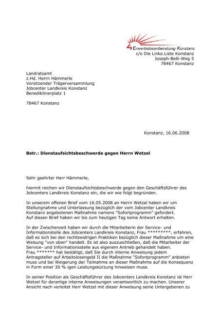 Dienstaufsichtsbeschwerde jobcenter pdf