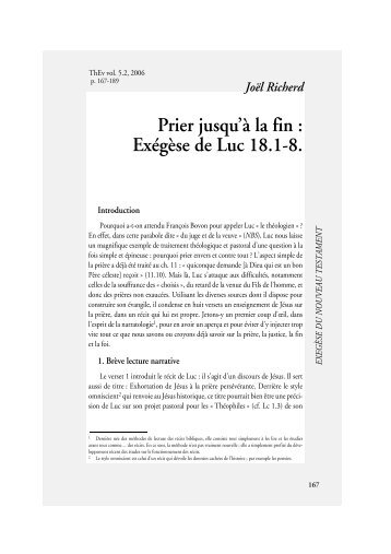Joël Richerd Prier jusqu'à la fin : Exégèse de Luc 18.1-8.